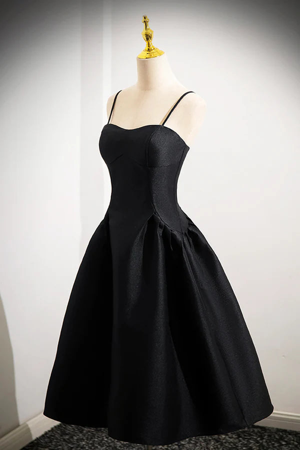 Black Spaghetti Strap Satin Short Prom Dress Simple A-Line Homecoming Party Dress