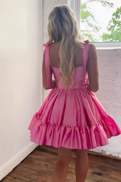 Cute A-line Sweetheart Satin Pink Homecoming Dress Pink Short Graduation Dress