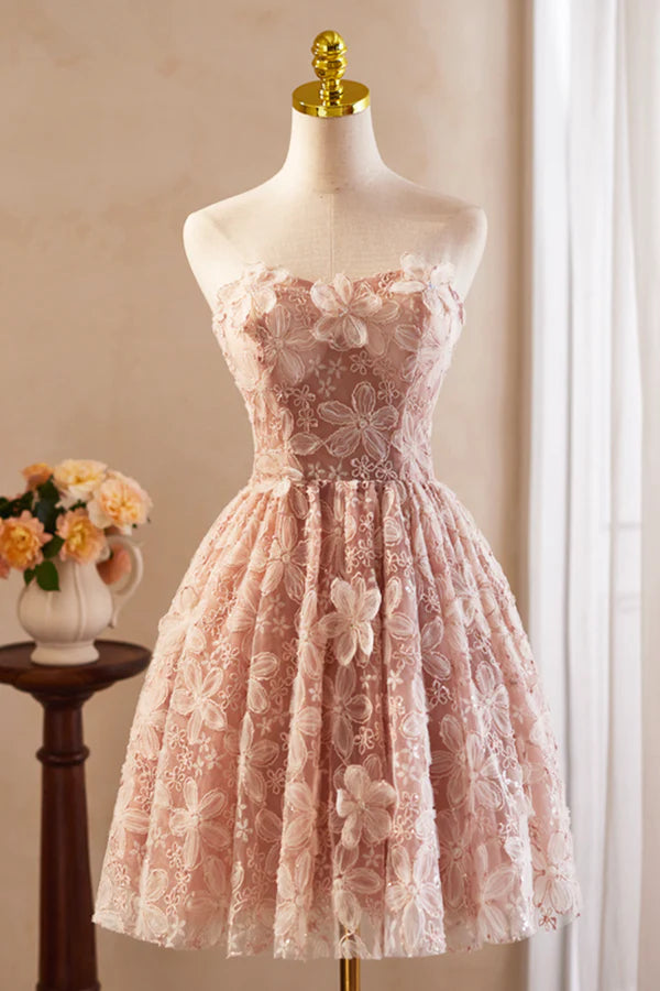 Beautiful Tulle Flower Knee Length Prom Dress Off the Shoulder Short Sleeve Evening Party Dress