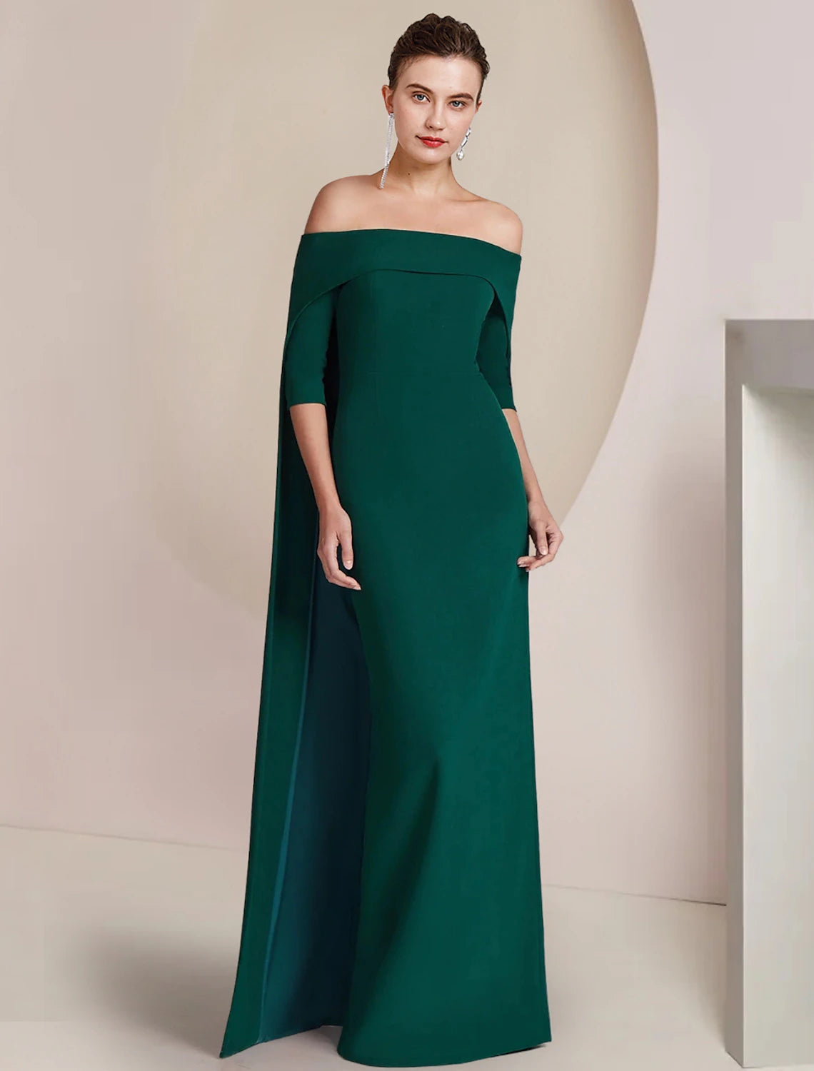 Sheath / Column Mother of the Bride Dress Formal Wedding Guest Elegant Strapless Floor Length Stretch Fabric Half Sleeve with Solid