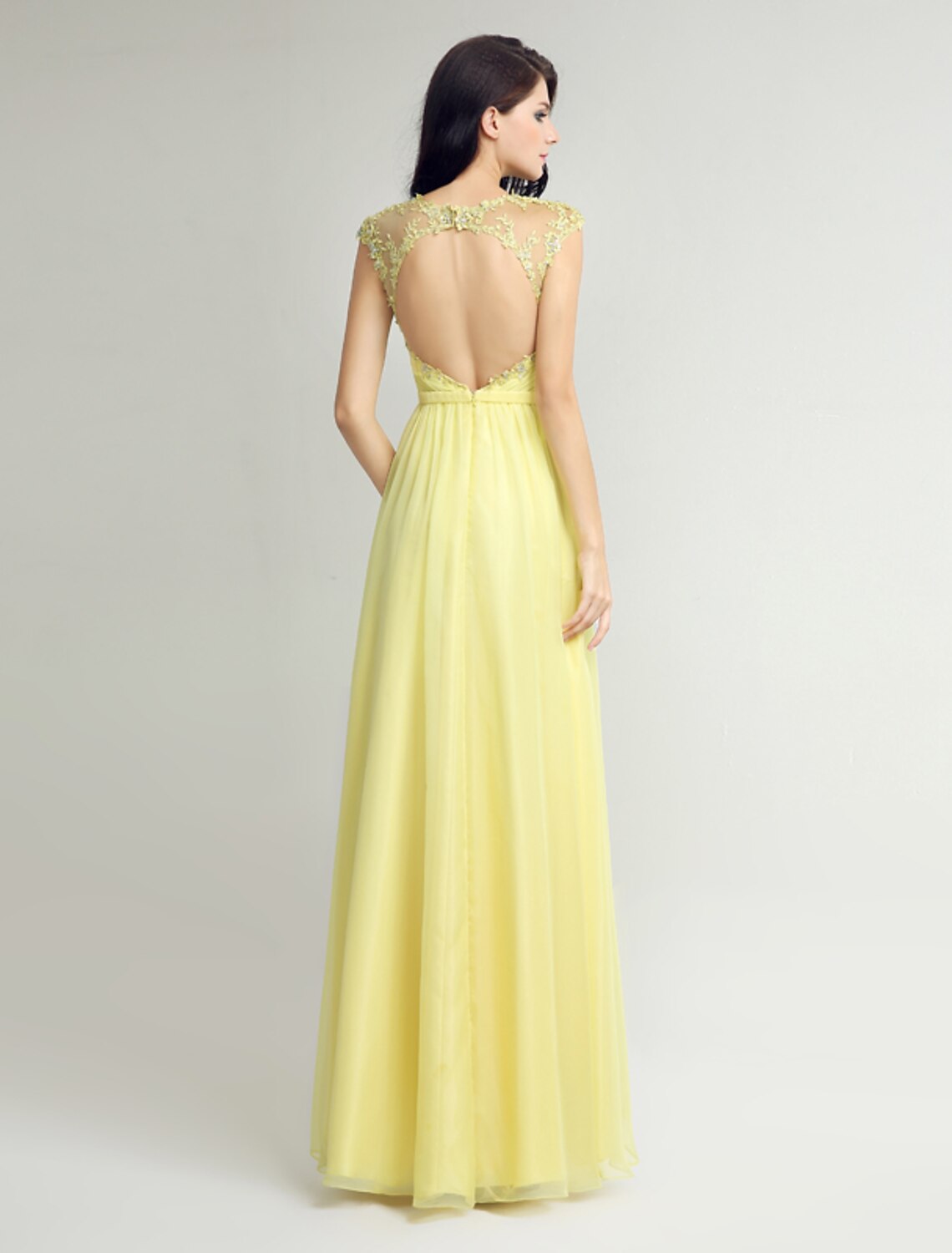 Sheath / Column Jewel Neck Floor Length Chiffon Bridesmaid Dress with Embroidery