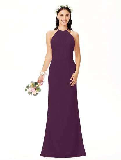 Sheath / Column Bridesmaid Dress Jewel Neck Sleeveless Elegant Floor Length Chiffon with Pleats