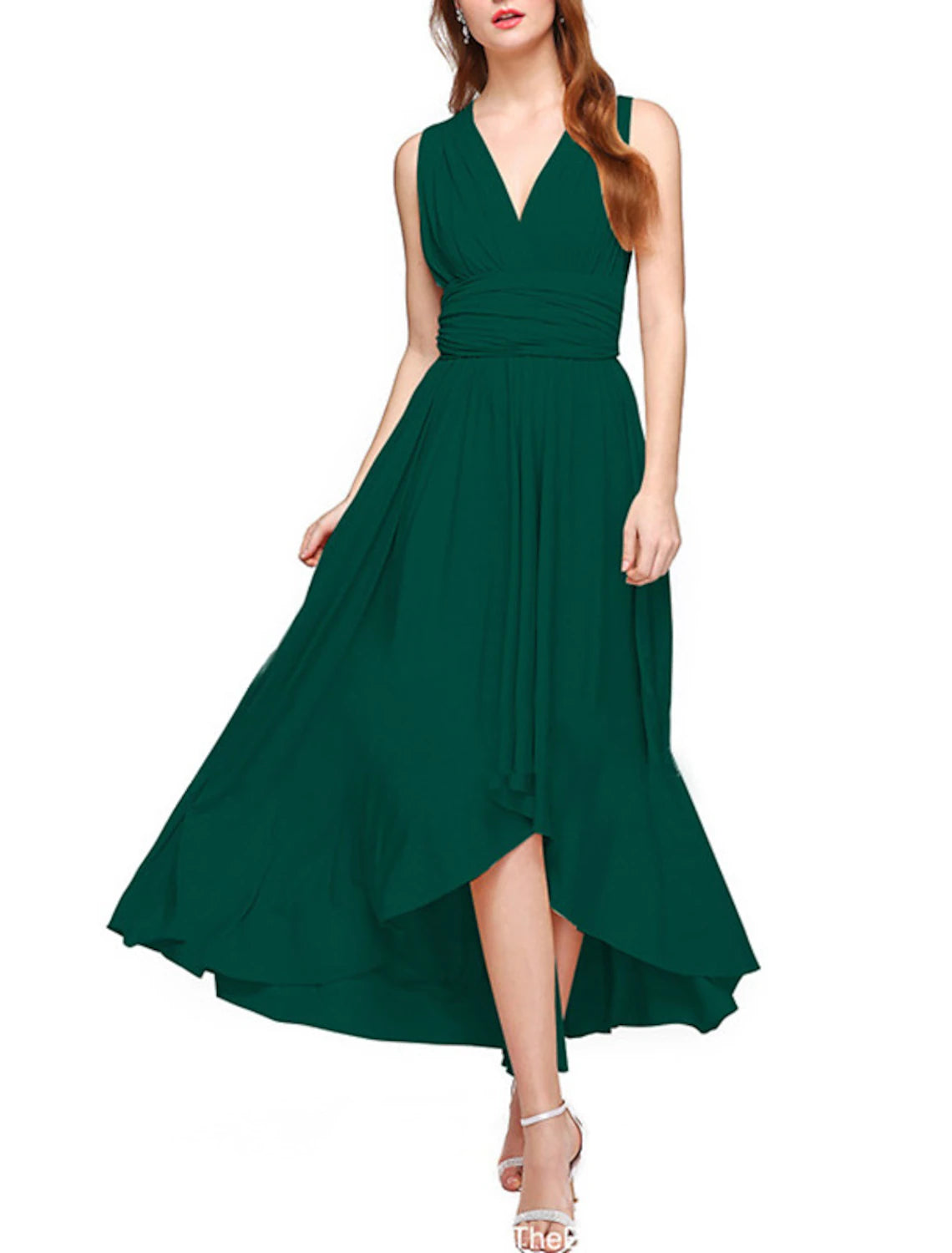 A-Line Bridesmaid Dress V Neck Sleeveless Convertible Infinity Asymmetrical Spandex with Pleats / Solid Color