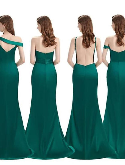 A-Line Bridesmaid Dress Off Shoulder Sleeveless Sexy Sweep / Brush Train Charmeuse with Split Front