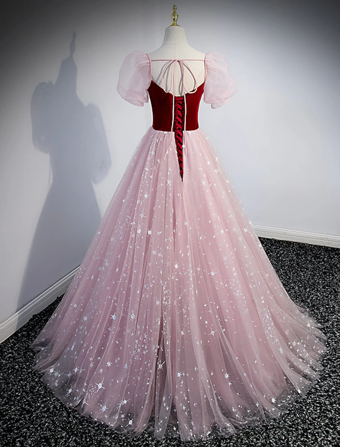 A-Line Prom Dresses Princess Dress Prom Valentine's Day Floor Length Short Sleeve Sweetheart Tulle with Sequin