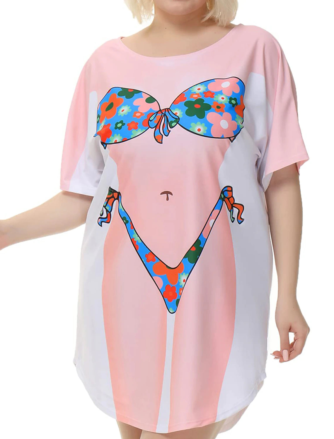 Women's Bikini Shirt Cover Up Dress Funny Cute Bikini Print for Swimwear Short Sleeve 3D Graphic Baggy Swimwear Cover-Up