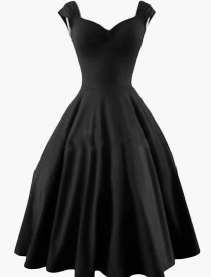 A-Line Elegant Vintage Cocktail Party Dress Prom Dress Sweetheart Neckline Sleeveless Short / Mini Satin with Pleats