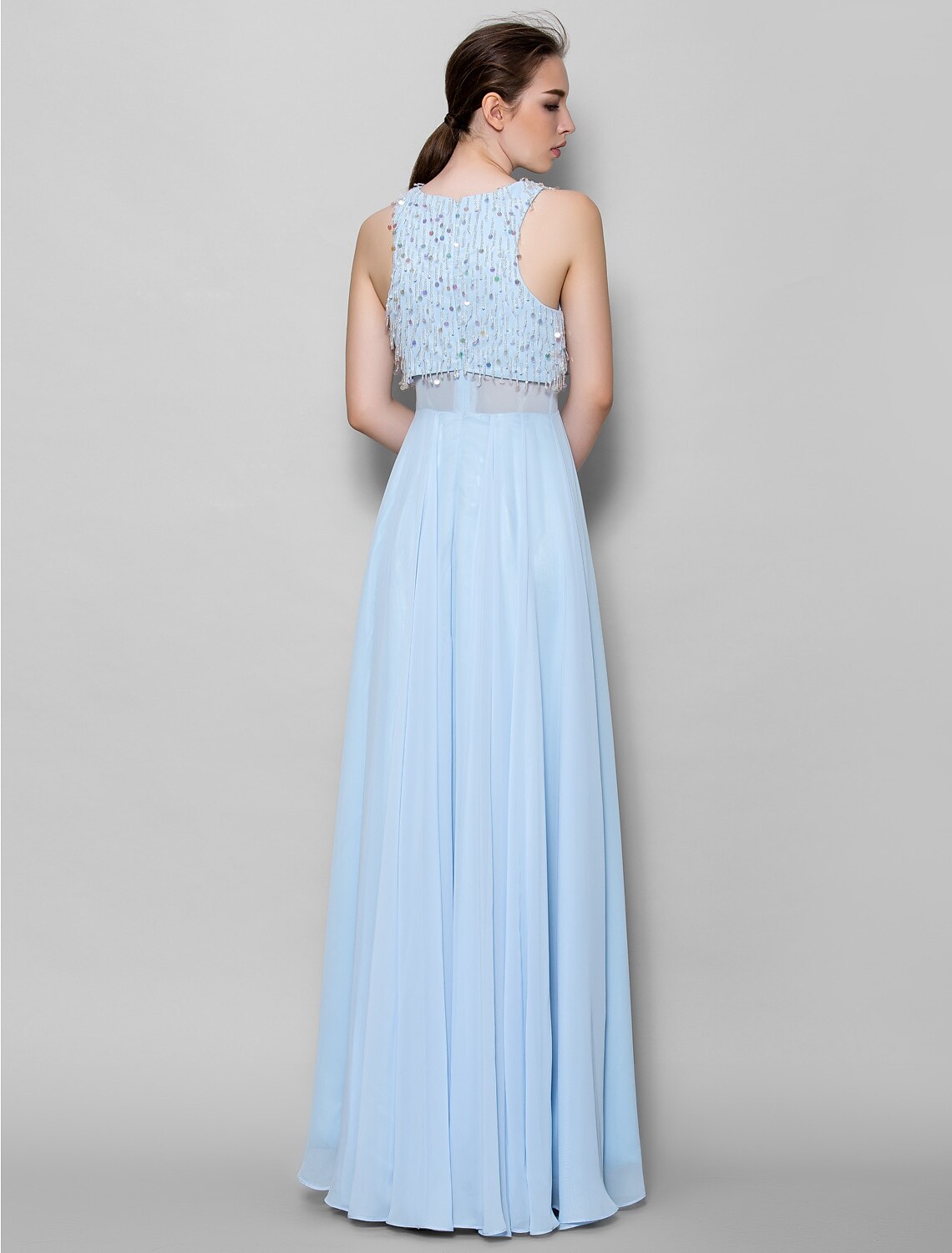 A-Line Bridesmaid Dress Jewel Neck Sleeveless Sparkle & Shine Floor Length Chiffon with Beading / Sequin