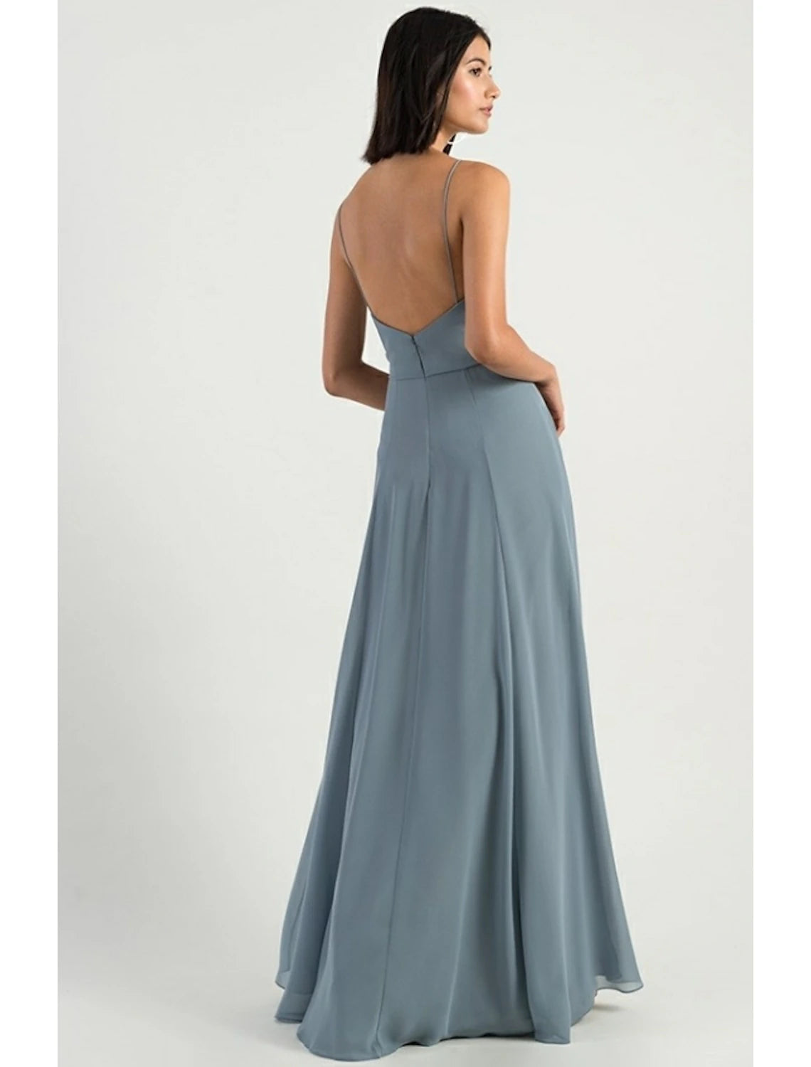 A-Line Bridesmaid Dress Spaghetti Strap Sleeveless Open Back Floor Length Chiffon with Split