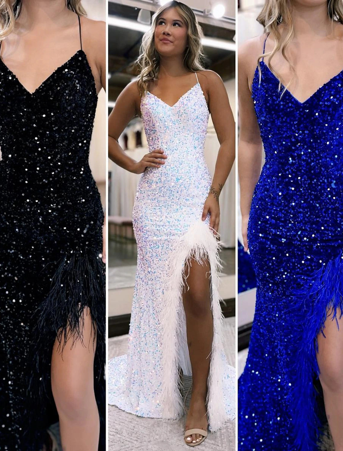 Mermaid / Trumpet Prom Dresses Sparkle & Shine Dress Formal Wedding Party Court Train Sleeveless V Neck Sequined Backless with Sequin Slit