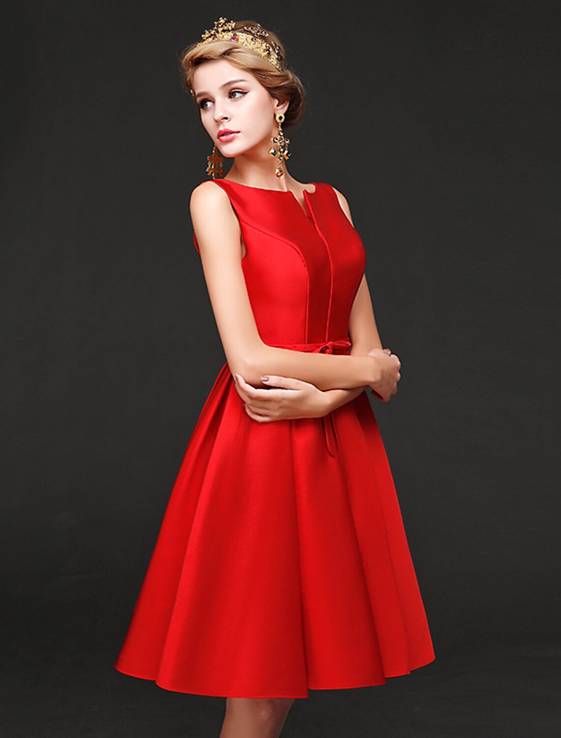 A-Line Cocktail Dresses Minimalist Dress Homecoming Graduation Short / Mini Sleeveless Jewel Neck Satin with Sash / Ribbon Bow(s)