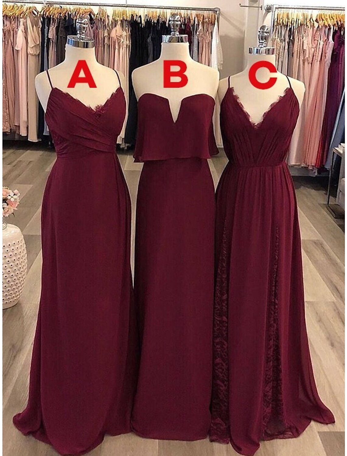 Sheath / Column Bridesmaid Dress Spaghetti Strap / Strapless / V Neck Sleeveless Vintage Floor Length Chiffon with Lace / Ruching