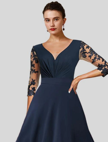 A-Line Mother of the Bride Dress Wedding Guest Elegant High Low V Neck ...
