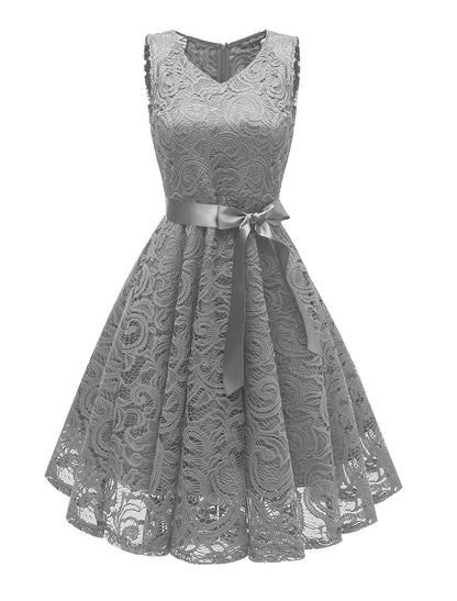 A-Line Cocktail Dresses Minimalist Dress Homecoming Graduation Short / Mini Sleeveless V Neck Lace with Bow(s) Pleats