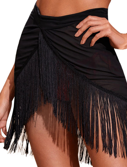 Women's Swimwear Cover Up Beach Bottom Swimsuit Fringe Hem Tassel Plain Pure Color Stylish Beach Wear Bathing Suits