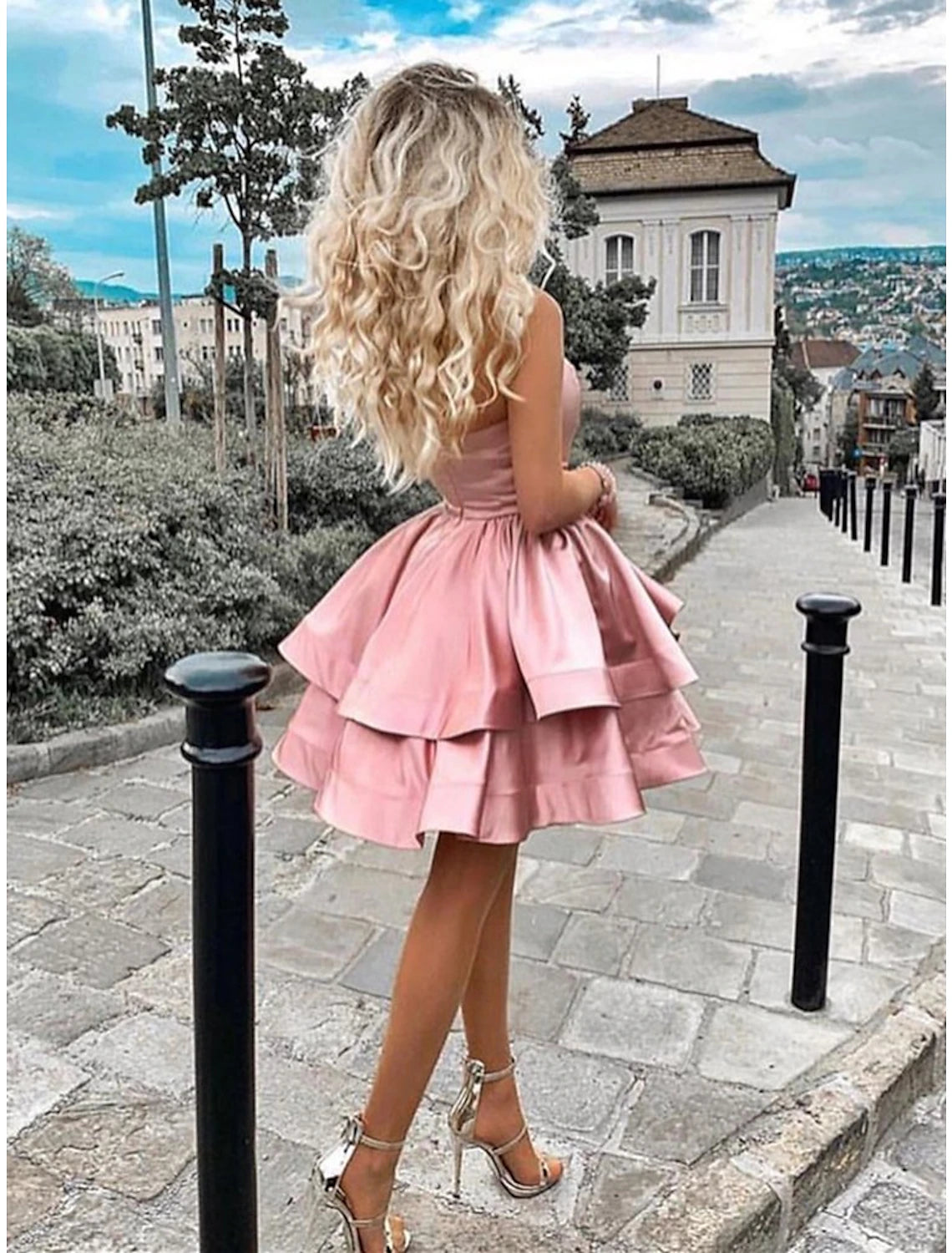 A-Line Satin Mini Homecoming Dress One Shoulder Minimalist Cocktail Party Dress Sleeveless Short / Mini With Tier