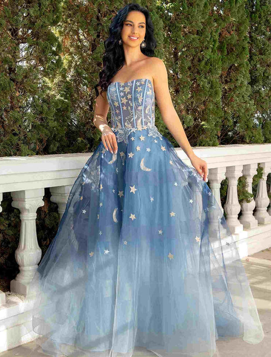 Ball Gown Prom Dresses Luxurious Dress Wedding Guest Wedding Party Court Train Sleeveless Strapless Lace with Sequin Appliques