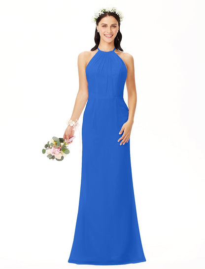 Sheath / Column Bridesmaid Dress Jewel Neck Sleeveless Elegant Floor Length Chiffon with Pleats